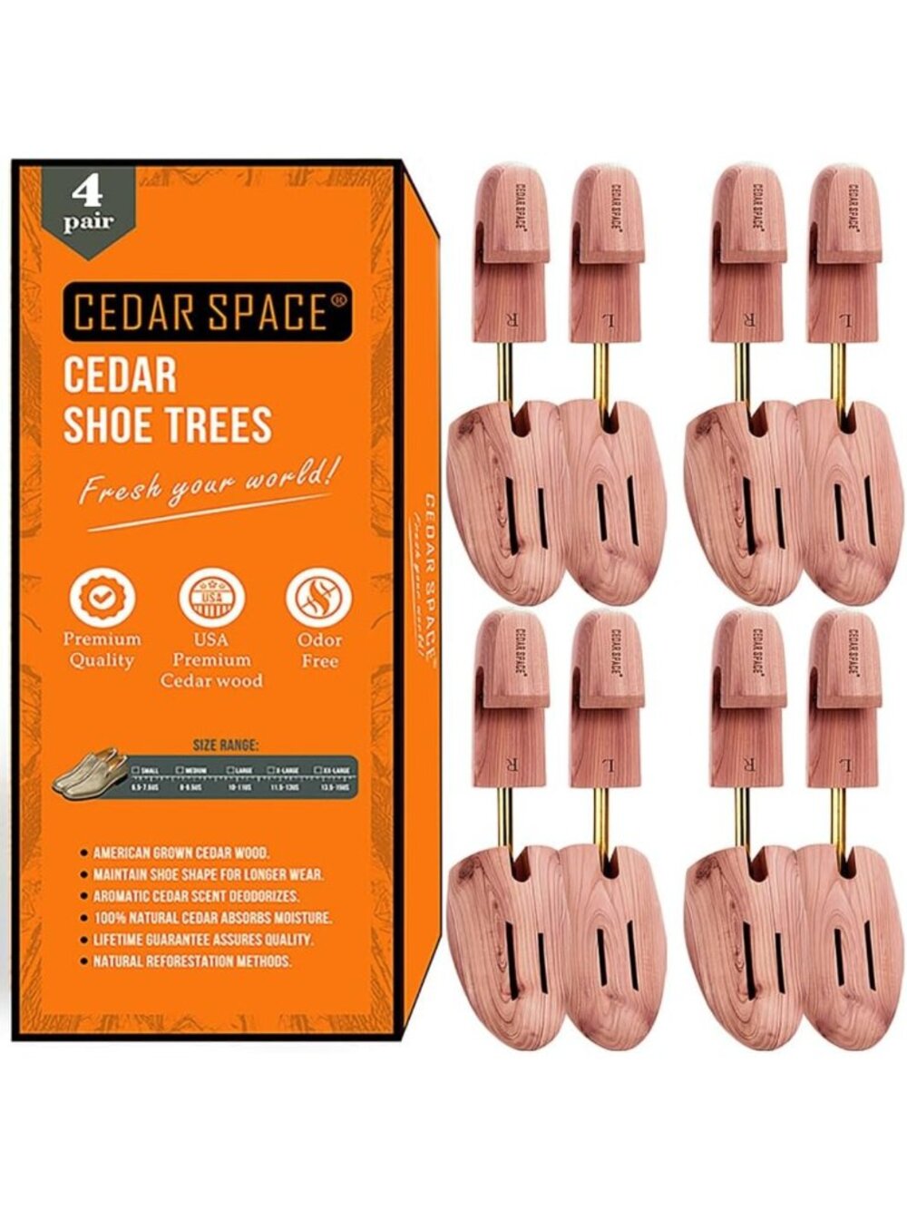 Wooden Shoe Stretcher Trees for Men, 6.5-14 Sizes, Cedar Wood, 2/4PC Set for